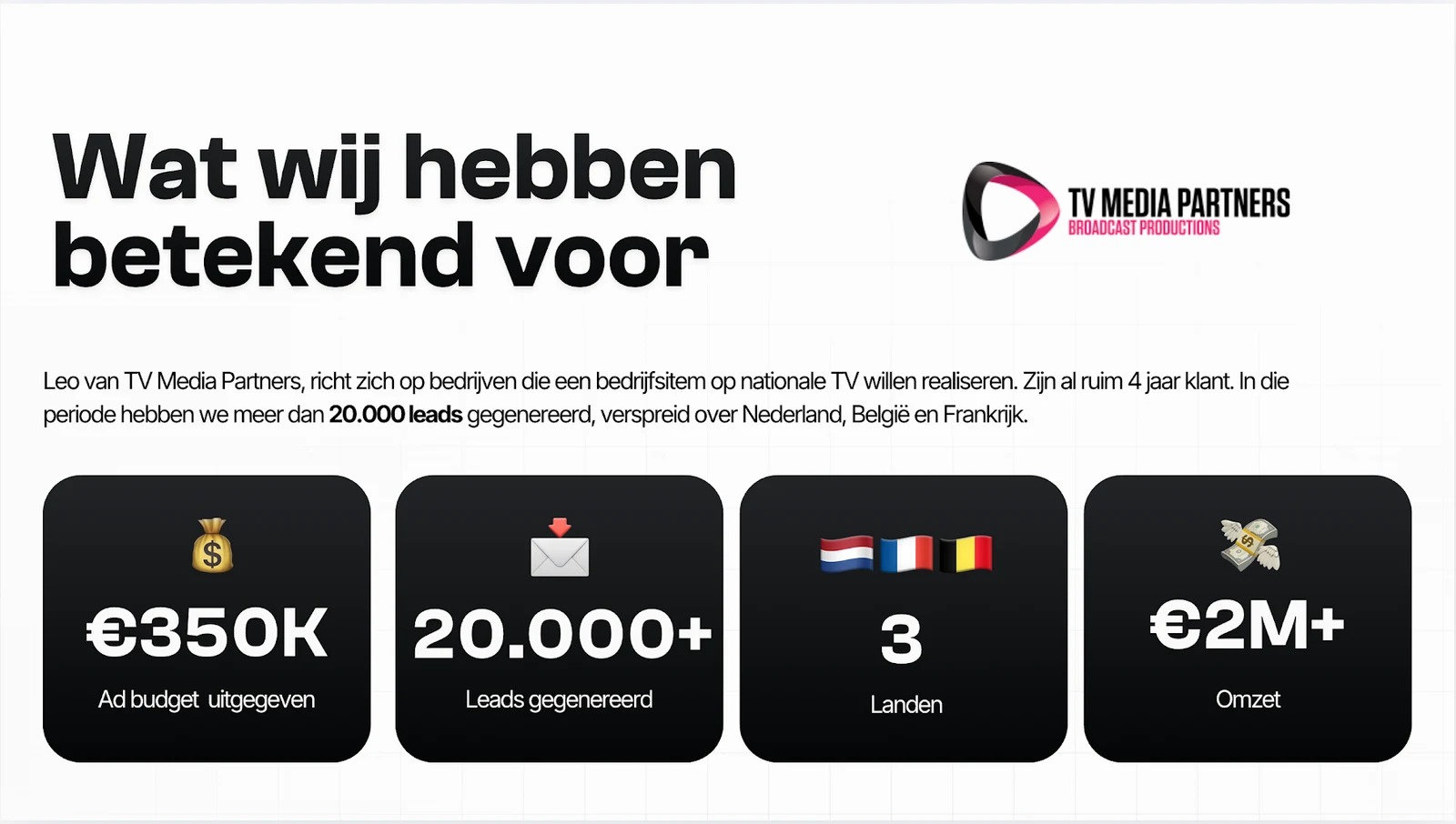 Resultaat van TV Media Partners in Meta Ads Manager