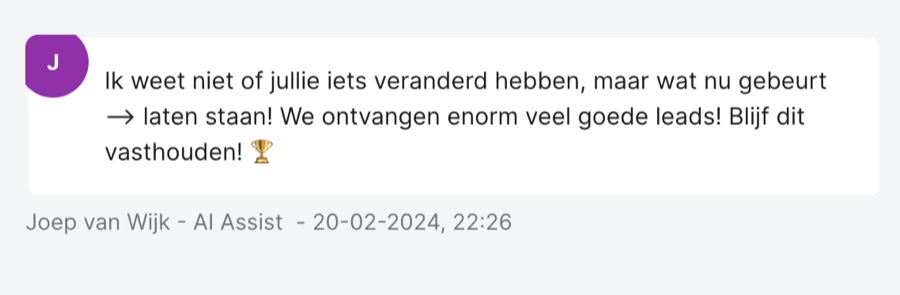 Klantbericht van AI Assist: enorm veel goede leads