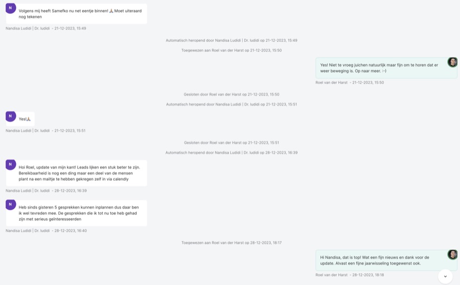 Klantbericht van Dr. Ludidi over de leads en gesprekken