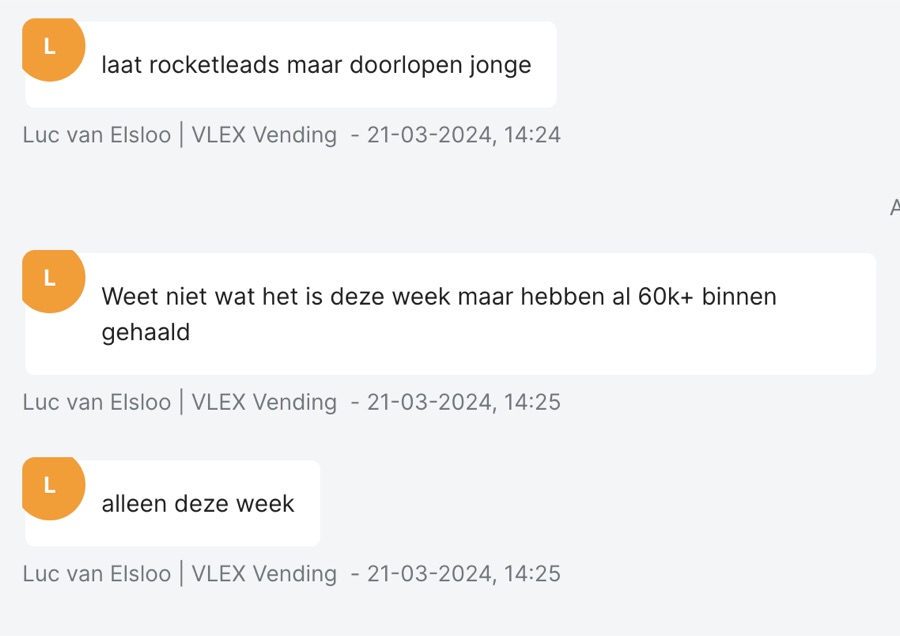 Klantbericht van VLEX Vending: 60k+ binnengehaald deze week